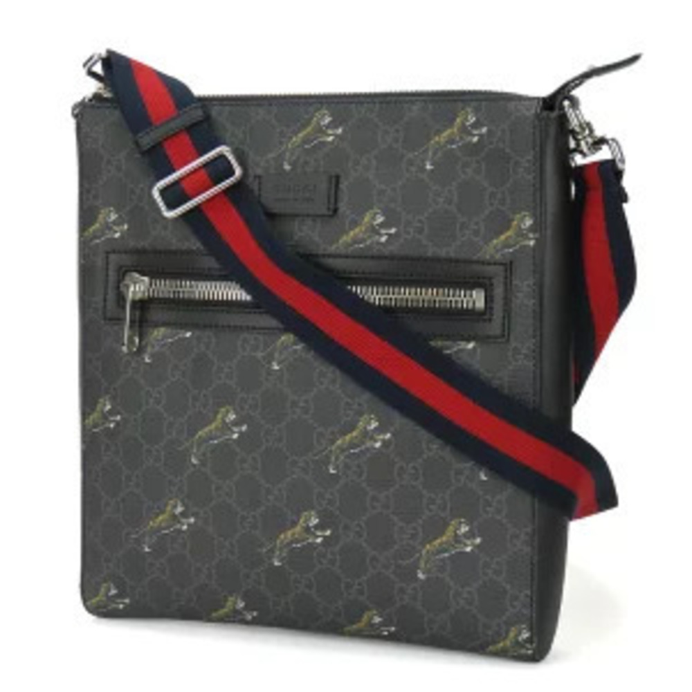 Gucci Bag Shoulder Black GG Crossbody Gray Supreme Canvas Tiger